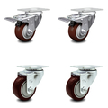 Service Caster 3 Inch Maroon Polyurethane Wheel Swivel Top Plate Caster Total Lock Brakes, 2PK SCC-TTL20S314-PPUB-MRN-2-S-2